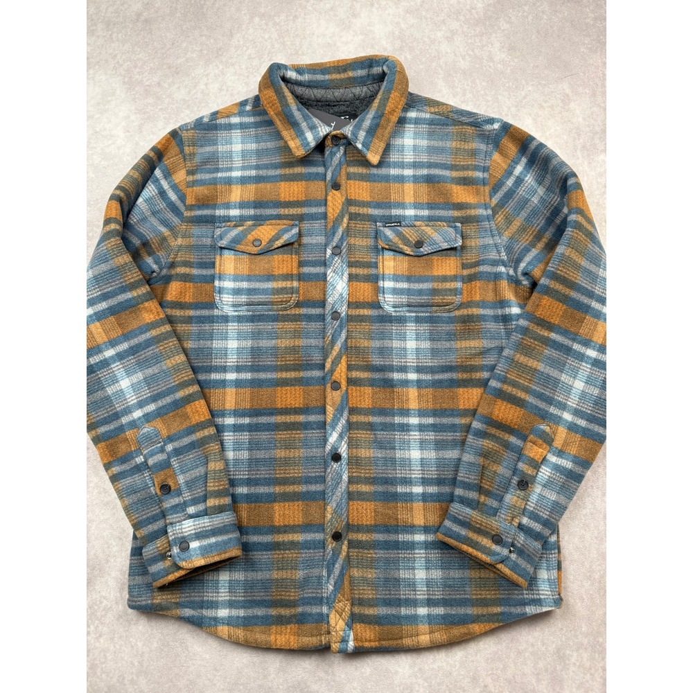 NWT O'Neill Mens L Superfleece Sherpa Fleece Plaid Shirt Jacket Blue Orange Gray